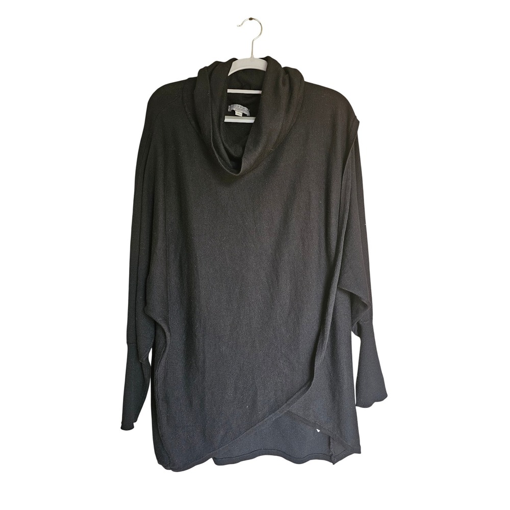 Joseph A Cowl Neck Sweater Wmns XL Black Rayon Nylon Crossover Hem Poncho Tunic